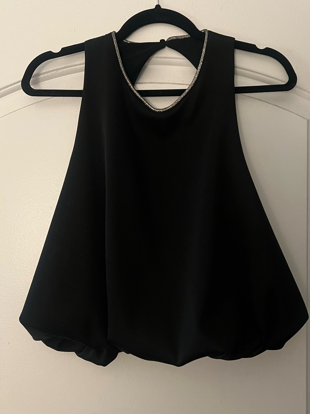 Zara Black Sleeveless Halter Top with Silver Trim
